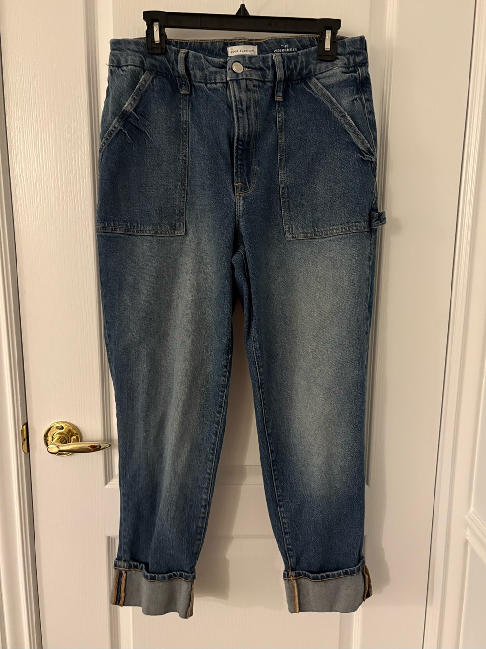 Good American “The Weekender” straight cuffed carpenter Jean size 10/30, 28” IS